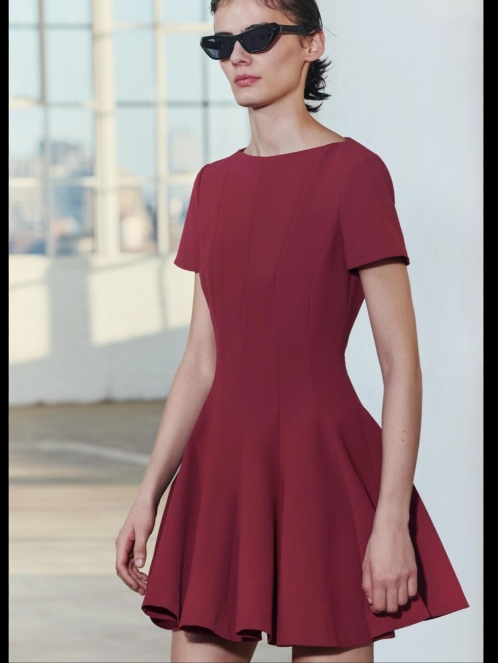 Zara NWT burgundy godet mini dress. Size S